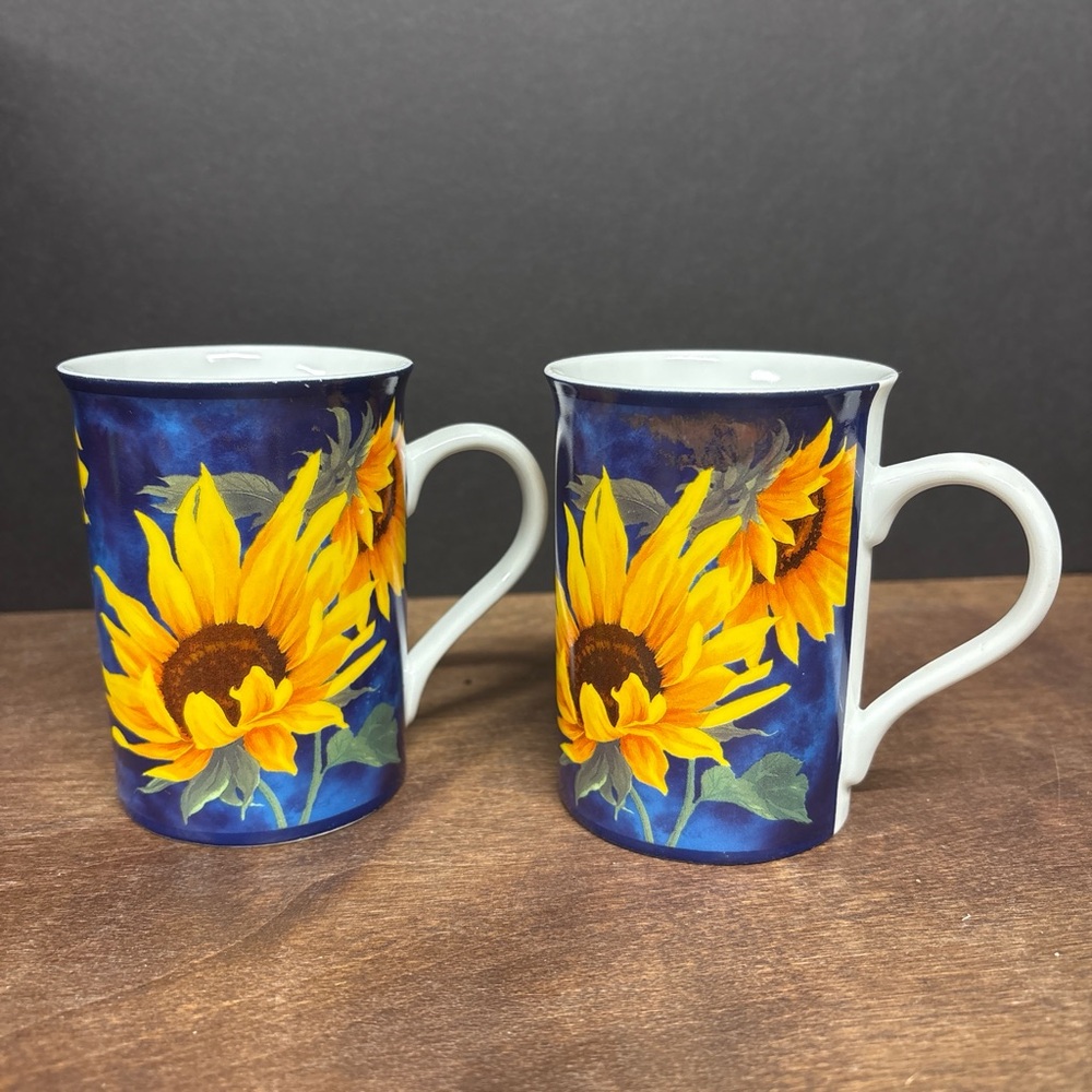 Teddi Sunflower Ceramic Mugs - Blue and Yellow